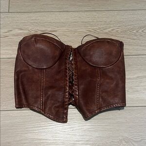 Brown Faux Leather Corset Top